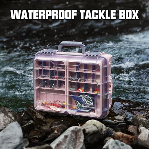 THKFISH Waterproof Tackle Box, Portable Fishing & Tackle Storage Box with Two 3500 Stowaway Boxes and Removable Dividers, Tackle Box, Thicker Floating Airtight Stowaway,Pink/Green/Blue/Grey - color: M-Blue