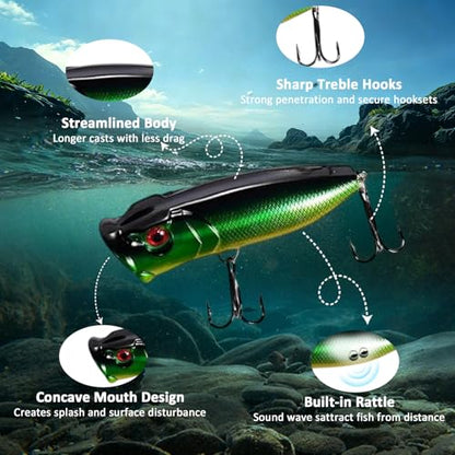 FONMANG Fishing Lures - Tackle Box with Tackle Included, Fishing Kit with VIBs, Frogs, Minnows, Soft Baits, Hooks & Weights Accessories, Freshwater Lure Kit for Bass Walleye Trout - color: F3-10pcs Hard Bait