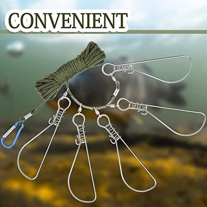 2 Sets Fishing Stringer Clip 16 Feet Rope Fish Stringer Fish Holder with 5 Stainless Steel Snap Hook for Kayak Fishing Gear Equipment Bass