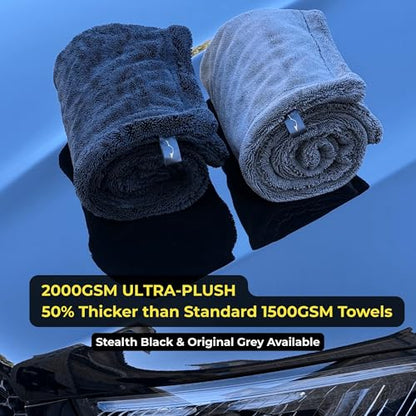 Sleek Max Dry 2000GSM Car Drying Towel 20x31, Black | Ultra-plush twist-loop microfiber, maximum absorption, soft on paint, double-sided, cars, trucks, SUVs & full-vehicle drying - color: Black