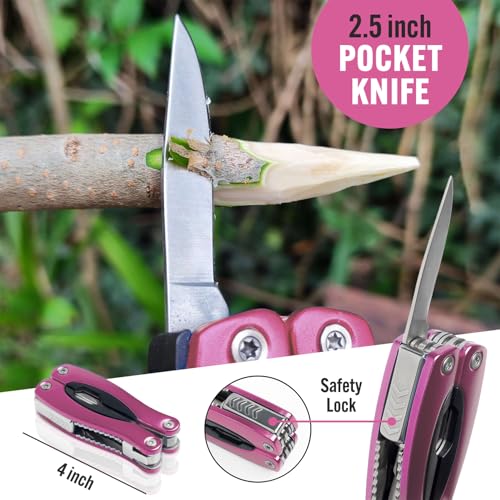 Pink Multitool 15-in-1 for Mom, Wife, Daughter, Grandma, Practical EDC Multi Tool Pliers, Pocket Knife with Safety-Locking, Great for Hiking, Camping, Simple Repairs, Car Glove Box - style: Pink Multitool
