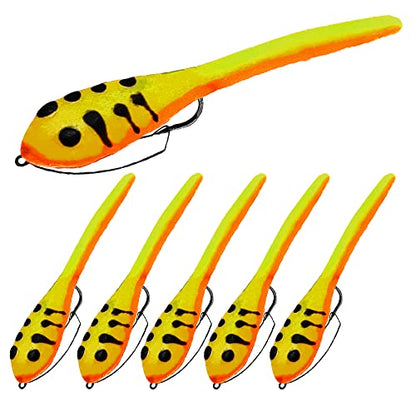 DELONG LURES 3" Weedless Tadpole Fishing Lures for Bass, Crappie, Bluegill, Perch, and Trout, Slow Sinking Life Like Fishing Baits Scented Pre Rigged Fishing Gear - color: FireTiger