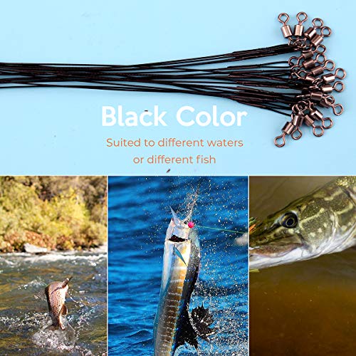Fishing Leaders, Fish Line Stainless Steel Wire with Swivels Snap Connect Fishing Gear and Equipment Tackle Kit, for Lures Bait Rig Or Hooks, Fishing Gift - color: 50LB 60PCS Black
