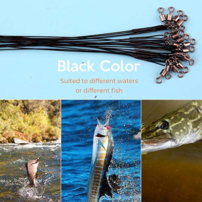 Fishing Leaders, Fish Line Stainless Steel Wire with Swivels Snap Connect Fishing Gear and Equipment Tackle Kit, for Lures Bait Rig Or Hooks, Fishing Gift - color: 50LB 60PCS Black