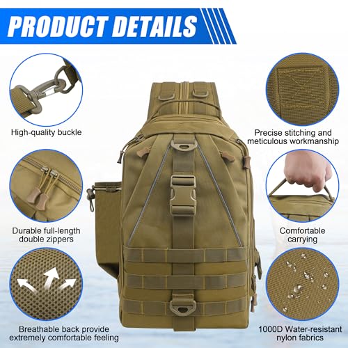 Fishing Backpack Sling Tackle Bag with Rod & Gear Holder Lightweight Outdoor Water-Resistant Shoulder Storage Bag Fishing Gift for Men Women