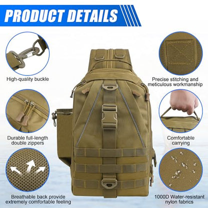Fishing Backpack Sling Tackle Bag with Rod & Gear Holder Lightweight Outdoor Water-Resistant Shoulder Storage Bag Fishing Gift for Men Women
