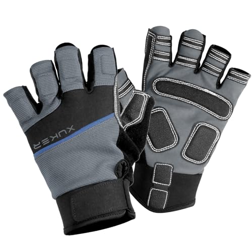 XUKER Half Finger Padded Palm Water Gloves, Anti-Slip Quick Dry for Kayak SUP Dive Ski - color: Grey, size: Large