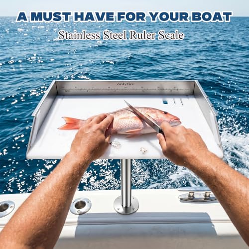 20" Boat Cutting Board, Fishing Filet Table with Tool Holders, CT607 | with Rod, Stainless Steel Ruler, Knife Slots, Plier Storage, Hooks & Cover, for Fishing Boat, Pontoon Boat, Yacht