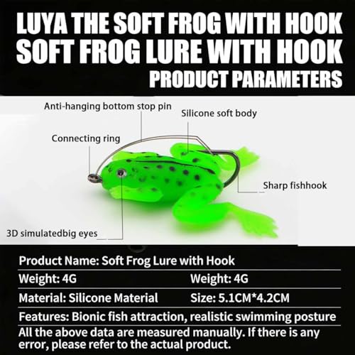 5pcs Soft Frog Lure with Single Hook, 4g/5g Lifelike Topwater Frog Bait, Artificial Fishing Lure for Bass & Snakehead Fishing - color: Large size