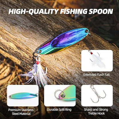 Jigging Spoon Fishing Lures 20/40PCS Kit – Metal Casting Spoon Lure Set with Treble Hooks, Mixed Sizes Spinner Baits for Saltwater & Freshwater Trout, Salmon, Bass - color: Holographic, size: Mixed Size 20PCS