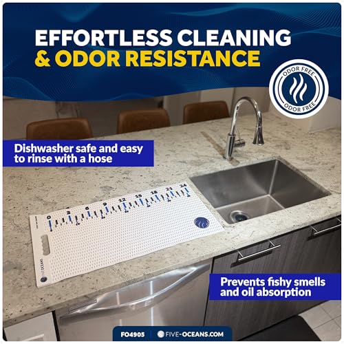 Five Oceans Fish Fillet Mat 28" x 14", White Non-Slip Cutting Mat for Fish, Heavy-Duty Roll-Up Dishwasher Safe Board with 24" Ruler, for Kitchen Counters, Patio BBQ & Outdoor Tables - FO4905 - color: Fish Fillet Mat