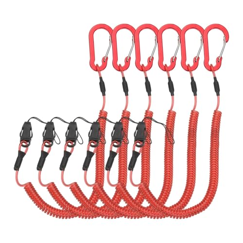 PATIKIL Coiled Lanyards with Buckle Retractable Safety Ring and Quick Release Detachable Buckle for Fishing Equipment - color: Red, size: 59 Inch