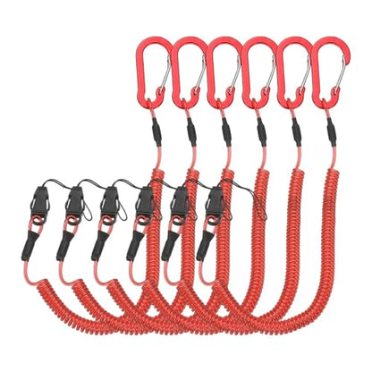 PATIKIL Coiled Lanyards with Buckle Retractable Safety Ring and Quick Release Detachable Buckle for Fishing Equipment - color: Red, size: 59 Inch