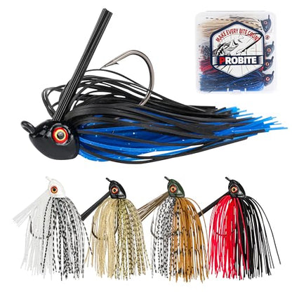 Weedless Swim Jigs 5-Pack, Bass Rubber Jigs with Silicone Skirts & 3D Eyes – Weed Guard Fishing Lures for Freshwater & Saltwater Bass, Trout, Crappie - size: 1/2oz