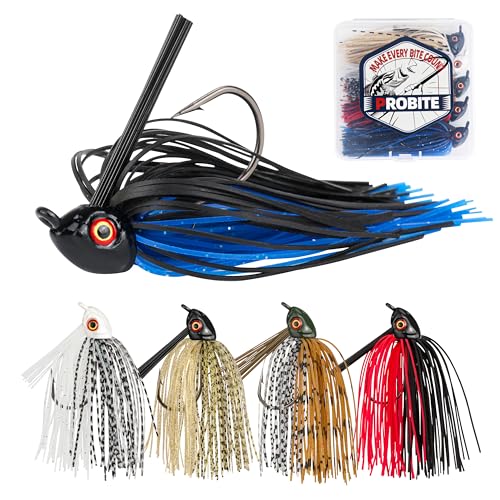 Weedless Swim Jigs 5-Pack, Bass Rubber Jigs with Silicone Skirts & 3D Eyes – Weed Guard Fishing Lures for Freshwater & Saltwater Bass, Trout, Crappie - size: 3/8oz