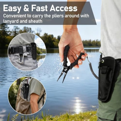 Dr.Fish Fishing Split Ring Pliers Fish Lip Gripper Hook Remover Grey | Freshwater & Saltwater Fishing Tools: 420 Stainless Steel Lip Gripper Hook Remover with PVC Handle, Lanyards and Sheath - color: Grey-6"