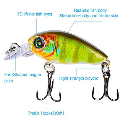 Mini Crankbait Fishing Lures Kits Swimbait Wobbler Hard Baits for Bass Trout Pike Freshwater and Saltwater 10pc-20pc/pack - color: 10pcs-4.7cm/0.14oz+BOX