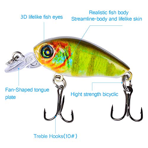 Mini Crankbait Fishing Lures Kits Swimbait Wobbler Hard Baits for Bass Trout Pike Freshwater and Saltwater 10pc-20pc/pack - color: 10pcs-4.7cm/0.14oz+BOX