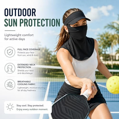 Face Cover for Sun Protection UPF 50+ UV Face Mask, UV Face Shield for Golf, Hiking Fishing & Outdoors Breathable - color: Black