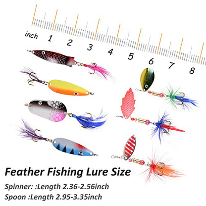 Rooster Bait Tail Fishing Lures Kit Spinner Baits Trout Lures Spoon Lures Bass Lures Hard Bait Bass Lures Crankbaits for Bass Pike Trout Salmon Crappie Walleye Fishing - color: 36pcs Fishing Lure Set