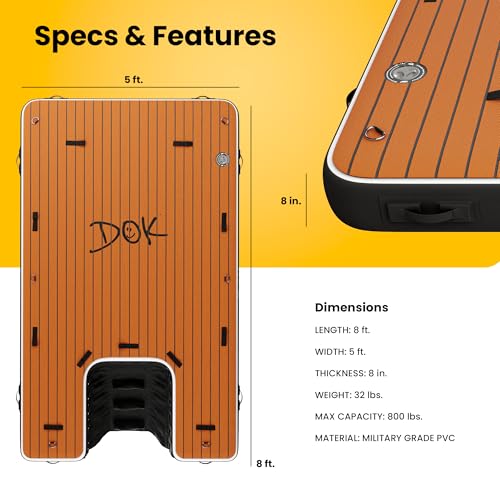 DOK Party-DOK Inflatable Dock Platform: Safe & Easy Water Access; Floating Non-Slip EVA Foam with Water Ramp for Pool, Dock, & Lake | Military Grade & High Visibility