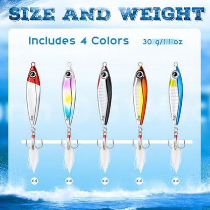 20 Pcs Spoon Fishing Lures 1.06 oz Saltwater Micro Fishing Jigs Sink Metal Jigging with Ultra-Sharp Hooks for Shore Sea Fish Salmon Bass