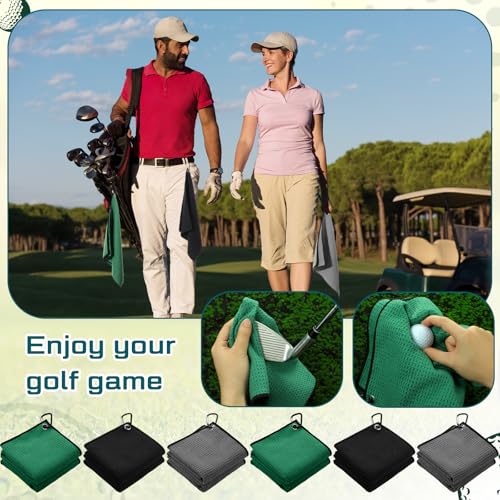 Batiyeer 12 Pcs Golf Towel Bulk for Golf Bags Microfiber Fabric Towel with Clip Waffle Pattern, Fitness, Camping, Hiking, Yoga - color: Black, Grey, Dark Green