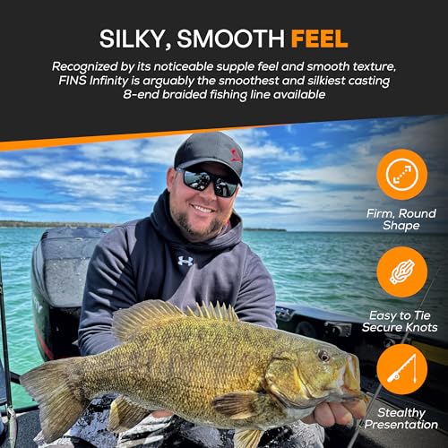 FINS Infinity Braided Fishing Line – USA Made, Silky Smooth 8-End Jet Black Braid for Superior Casting Distance, Quiet Performance Through Guides, Stealthy Freshwater and Saltwater Presentations - size: 150 Yards