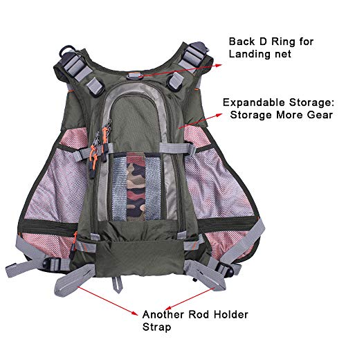 Waxaya Lightweight Fly Fishing Vest with Multi Pockets Adjustable Size Mesh Fishing Backpack for Men and Women - color: Green2