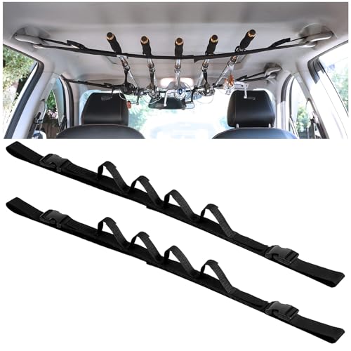 Heavy Duty Fishing Pole Storage Straps, Fishing Pole Holder Roof Rack Inside, Vehicle Fishing Rod Holder for Truck Car, SUV, Adjustable 43-61 Inch, 5 Rod Capacity
