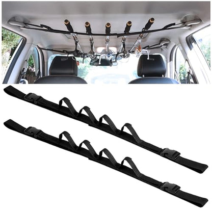 Heavy Duty Fishing Pole Storage Straps, Fishing Pole Holder Roof Rack Inside, Vehicle Fishing Rod Holder for Truck Car, SUV, Adjustable 43-61 Inch, 5 Rod Capacity