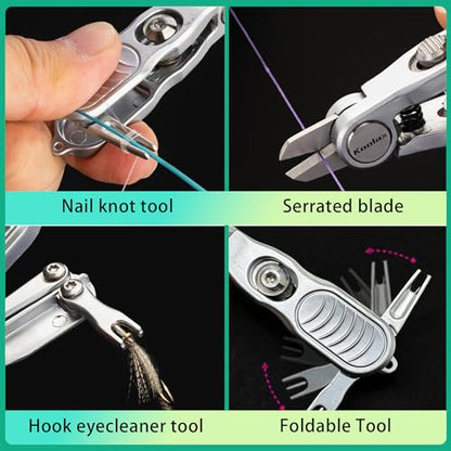 3-in-1 Fishing Line Cutter, Stainless Steel Multi-Function Portable Scissors with Retractor & Knot Tying Tool for Various Fishing Lines - size: JXQ85-80