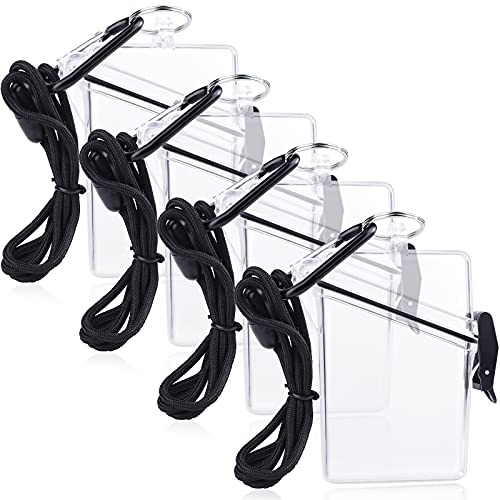 URATOT 4 Pack Waterproof Badge Holder Clear Safe Waterproof Card Holder with Lanyard for Cards, Coin and Money Heavy Duty Durable Locker Dry Box