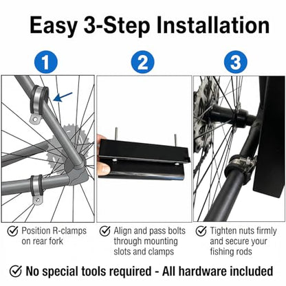 Bike Fishing Rod Holder,Fishing Rod Holder for Bike Frame,Bicycle Fishing Pole Holder with Stainless Steel R-Clamps & Elastic Straps,Secure Bicycle Rod Holder,Fits Most Rods with Reels