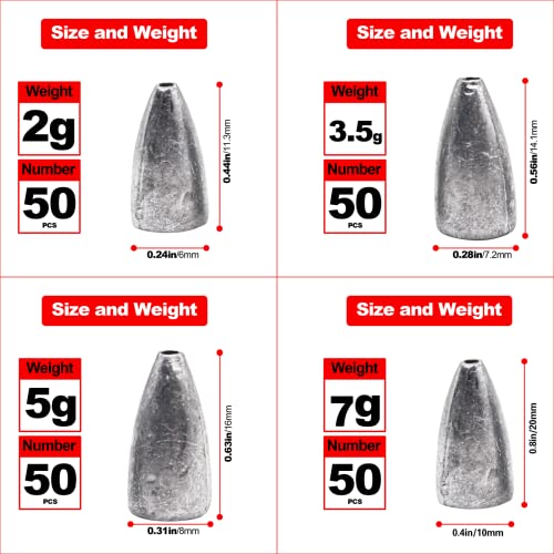 Fishing Weight Sinkers, 50pcs/55pcs Lead Worm Weights Fishing Sinkers for Bass Fishing Texas Rigs(2g/3.5g/5g/7g) - color: 2g/0.07oz-50pcs
