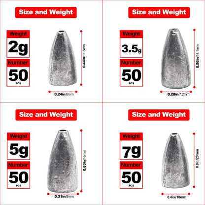 Fishing Weight Sinkers, 50pcs/55pcs Lead Worm Weights Fishing Sinkers for Bass Fishing Texas Rigs(2g/3.5g/5g/7g) - color: 2g/0.07oz-50pcs