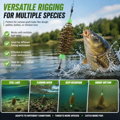 24Pcs Glowing Carp Fishing Method Feeder, Olive Shape Spring Bait Holder Cage with Luminous Beads, Inline Feeder Rig for Chicken Liver Pack Bait, Professional Fishing Accessories for Lake Rive