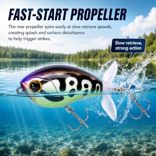 Top Water Lures, Floating Plopper Bait with BKK Hooks – Bass Fishing Lures for Trout, Pike & Other Freshwater & Saltwater Species – Great Fishing Gifts for Men - color: A1-3PCS,2.5in,0.4oz