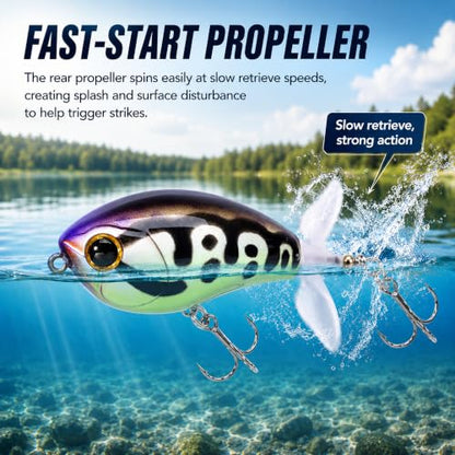 Top Water Lures, Floating Plopper Bait with BKK Hooks – Bass Fishing Lures for Trout, Pike & Other Freshwater & Saltwater Species – Great Fishing Gifts for Men - color: A1-3PCS,2.5in,0.4oz
