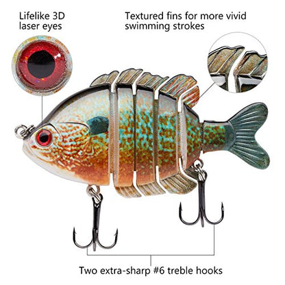 BASSDASH SwimPanfish Multi Jointed Panfish Bluegill Swimbaits Hard Topwater Bass Lures Fishing Lure Crank Saltwater 3.5in/0.85oz,Pack of 4 - color: BPRL