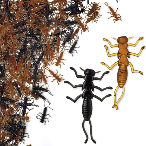Simgoing 100 Pcs Soft Plastic Stonefly Scented Crappie Fishing Soft Plastic Stonefly Bass Crawfish Lures Crappie Worms Lure Bait Fishing Equipment Set - color: Black and Brown