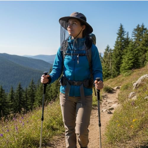 Mosquito Fishing Safari Mesh Net Hat with Neck Flap, Sun Protection Women Men Bug Cap, Hidden Netting Boonie - color: Dark Gray Black