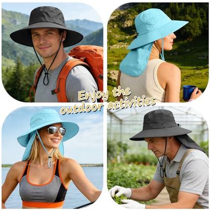 Sun Hats for Men Women, UPF50+ Protection Safari Hat,Wide Brim Fishing Hat with Neck Flap,Bucket Hats for Beach Hiking - color: Blue