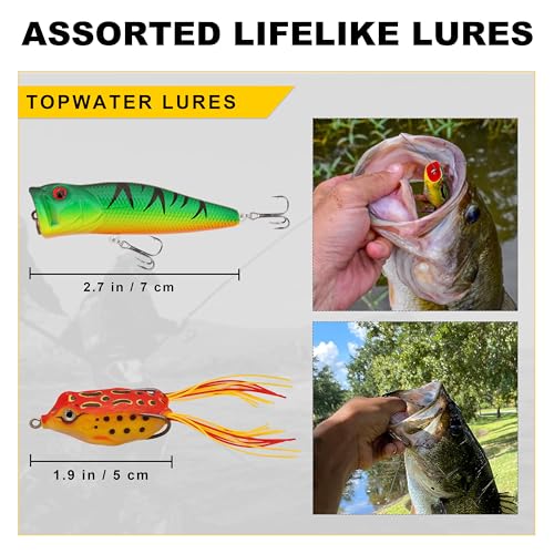GOTOUR 128/209/240/265pcs Fishing Lures Kit with Tackle Box, All-in-1 Fishing Accessories Gear Set with Soft Lure, Minnow, Crankbait, Hooks, Sinkers, and Terminal Tackle Kit, Fishing Gifts for Men - color: A-128 pcs Standard Lures kit