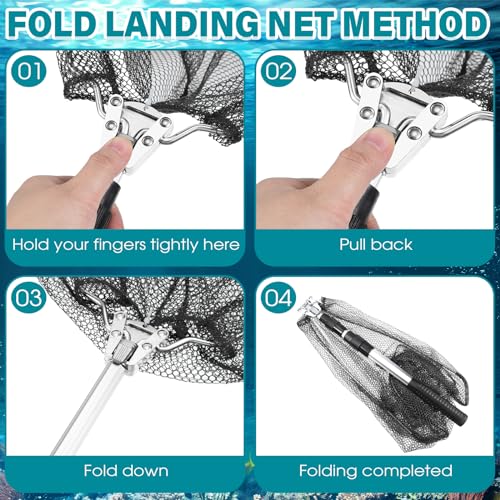 Windyun 3 Pcs Foldable Fishing Net Landing Net with Telescoping Pole Handle Collapsible Crab Trap Hexagon Fishing Bait Trap with Rope and Lure Bag for Crab Crayfish Shrimp - color: Gray Green