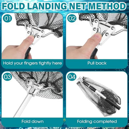 Windyun 3 Pcs Foldable Fishing Net Landing Net with Telescoping Pole Handle Collapsible Crab Trap Hexagon Fishing Bait Trap with Rope and Lure Bag for Crab Crayfish Shrimp - color: Gray Green
