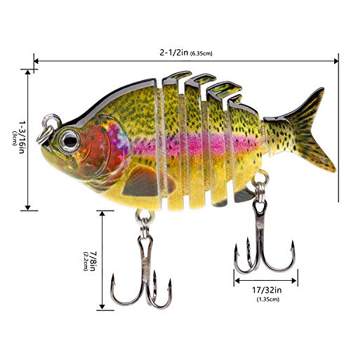 Bassdash SwimPanfish 0.34oz Hard Swimbaits Multi Jointed Topwater Trout Bass Fishing Crank Lure for Freshwater and Saltwater - color: Rainbow