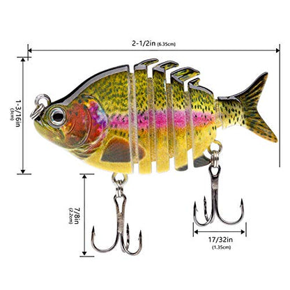 Bassdash SwimPanfish 0.34oz Hard Swimbaits Multi Jointed Topwater Trout Bass Fishing Crank Lure for Freshwater and Saltwater - color: Rainbow