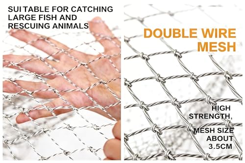 TyQuirlyn Telescopic Stainless Steel Landing Net, 16"x20" 24" Deep Double-Strand Mesh, 63"-100" Dual Lock Handle, 55lbs Multi-Use Fishing Farm Net