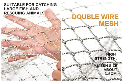TyQuirlyn Telescopic Stainless Steel Landing Net, 16"x20" 24" Deep Double-Strand Mesh, 63"-100" Dual Lock Handle, 55lbs Multi-Use Fishing Farm Net